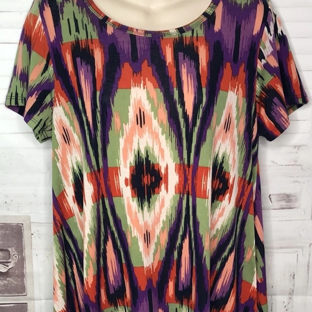 LuLaroe Carly Womens Aztec Print Hi Lo Hem Swing Casual Dress Sz. XS X Small 💥